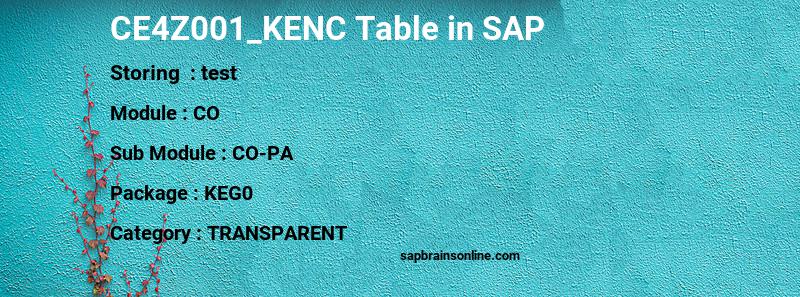 SAP CE4Z001_KENC table