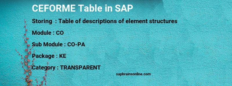SAP CEFORME table
