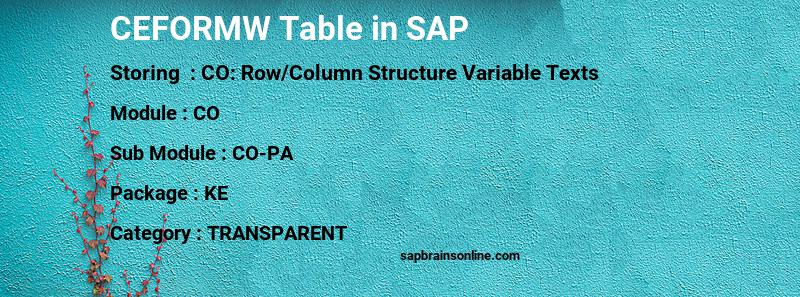 SAP CEFORMW table