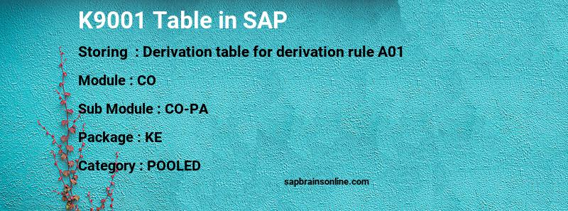 SAP K9001 table