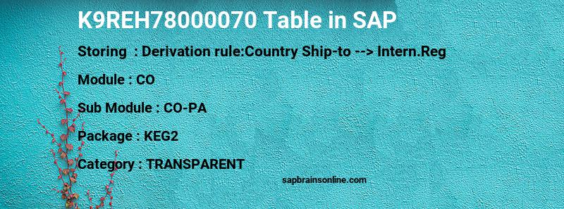 SAP K9REH78000070 table