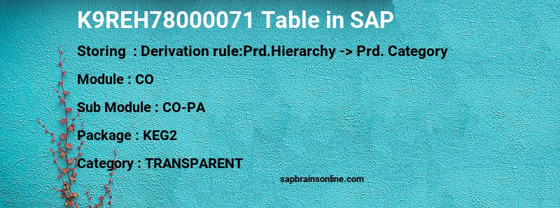 SAP K9REH78000071 table
