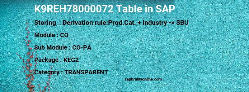 SAP K9REH78000072 table