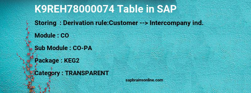 SAP K9REH78000074 table