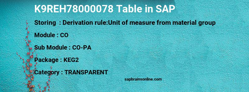 SAP K9REH78000078 table