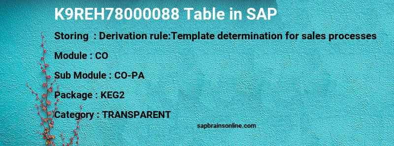 SAP K9REH78000088 table