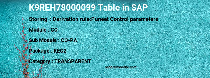 SAP K9REH78000099 table