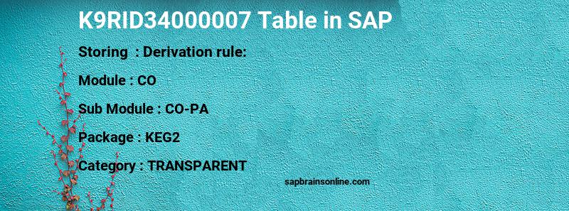 SAP K9RID34000007 table