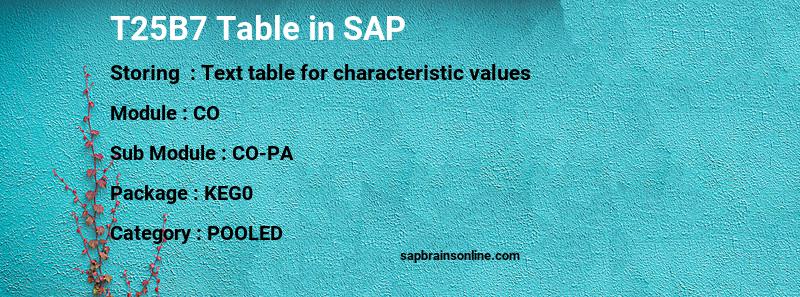 SAP T25B7 table