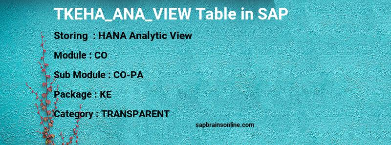 SAP TKEHA_ANA_VIEW table