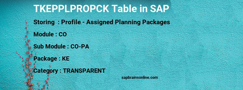 SAP TKEPPLPROPCK table