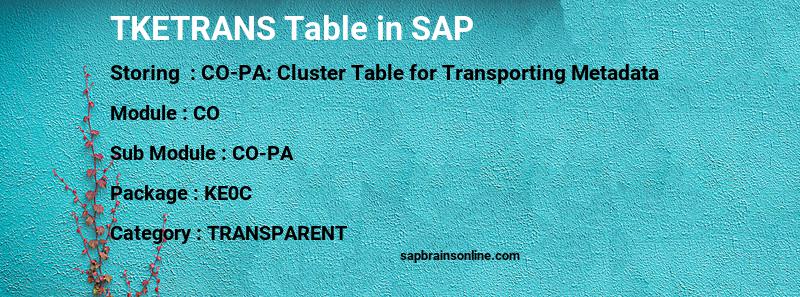 SAP TKETRANS table