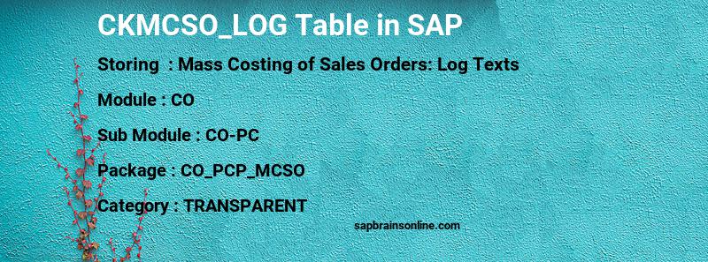 SAP CKMCSO_LOG table