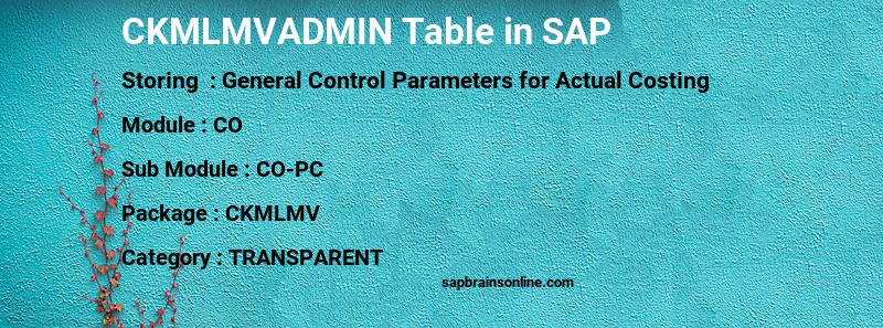 SAP CKMLMVADMIN table