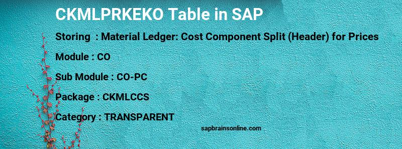 SAP CKMLPRKEKO table