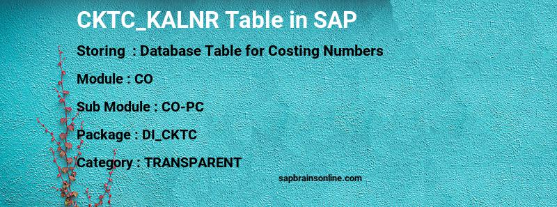 SAP CKTC_KALNR table
