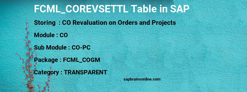 SAP FCML_COREVSETTL table
