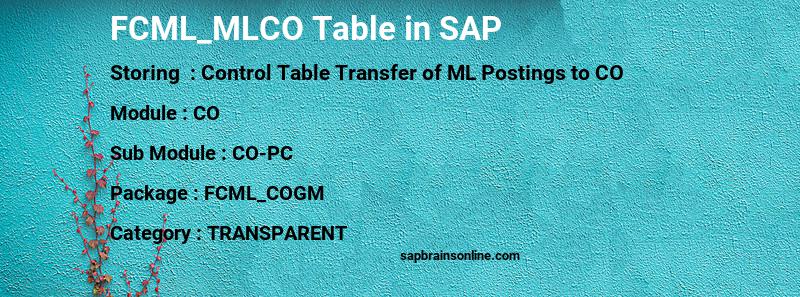 SAP FCML_MLCO table