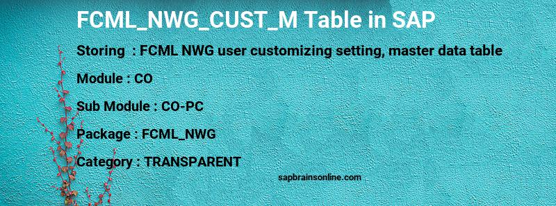 SAP FCML_NWG_CUST_M table
