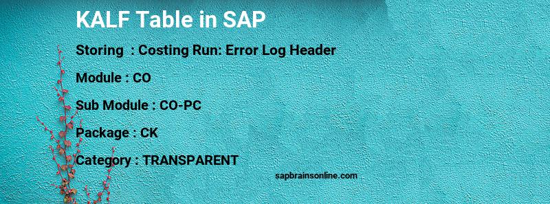 SAP KALF table