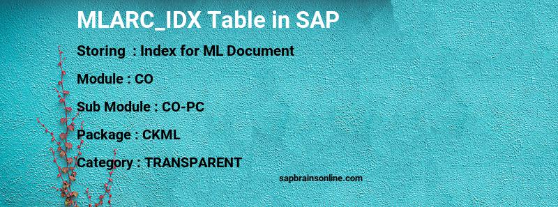 SAP MLARC_IDX table