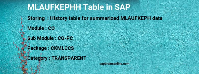 SAP MLAUFKEPHH table