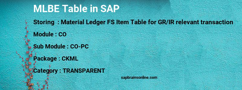 SAP MLBE table