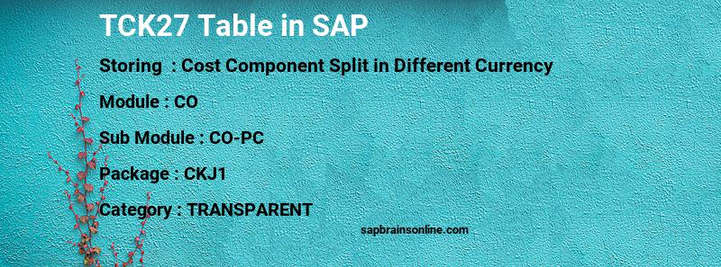 SAP TCK27 table