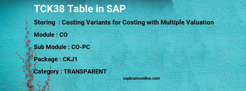 SAP TCK38 table