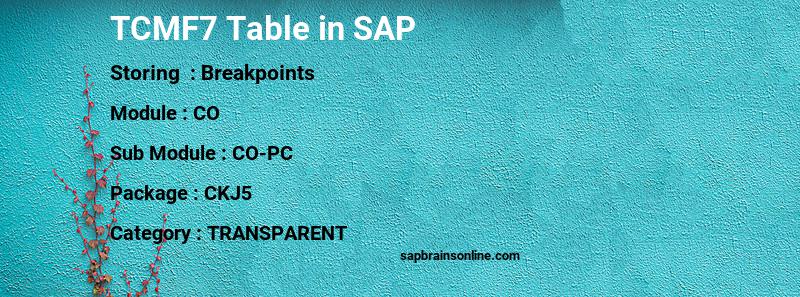 SAP TCMF7 table