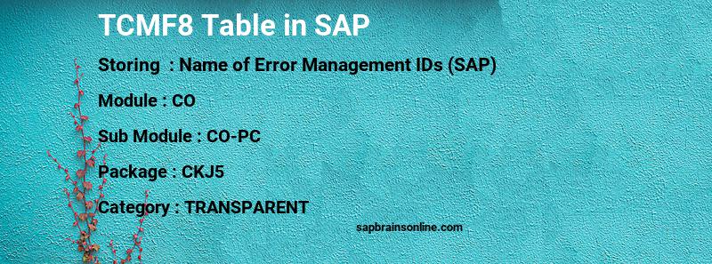 SAP TCMF8 table