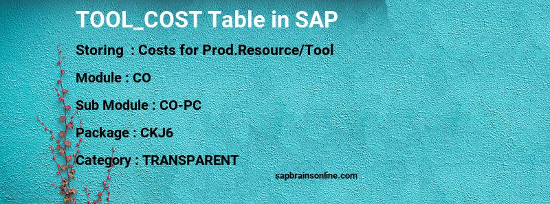 SAP TOOL_COST table