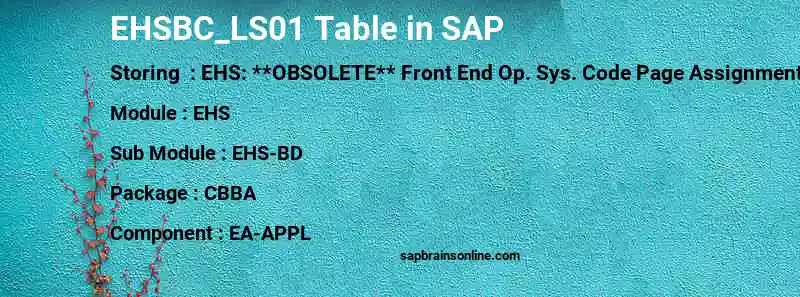 SAP EHSBC_LS01 table