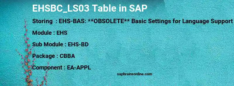SAP EHSBC_LS03 table
