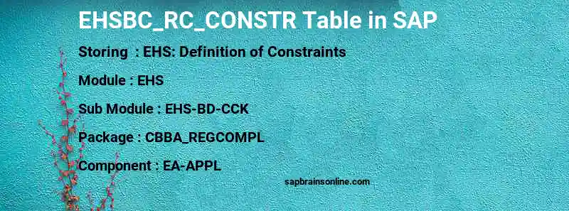 SAP EHSBC_RC_CONSTR table