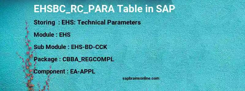 SAP EHSBC_RC_PARA table