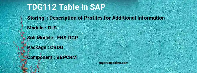 SAP TDG112 table