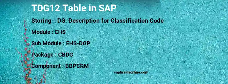 SAP TDG12 table