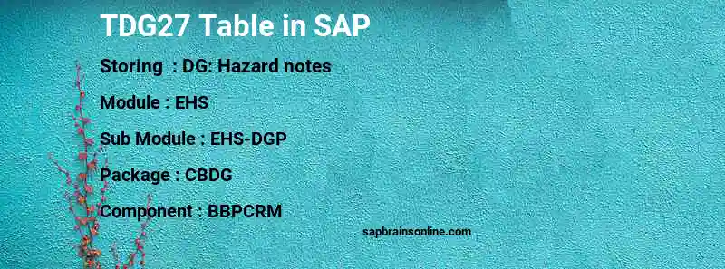 SAP TDG27 table