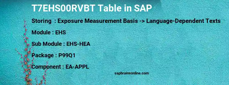 SAP T7EHS00RVBT table