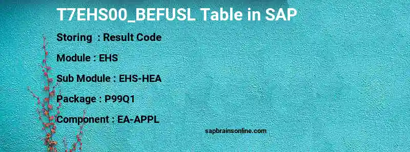 SAP T7EHS00_BEFUSL table