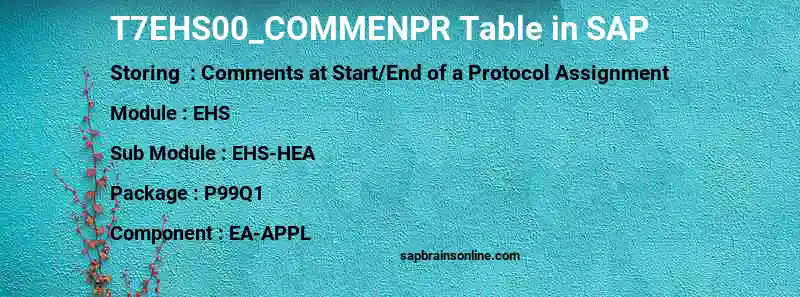 SAP T7EHS00_COMMENPR table