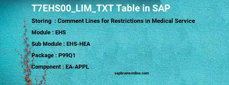 SAP T7EHS00_LIM_TXT table
