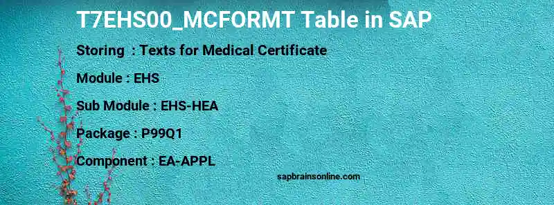 SAP T7EHS00_MCFORMT table