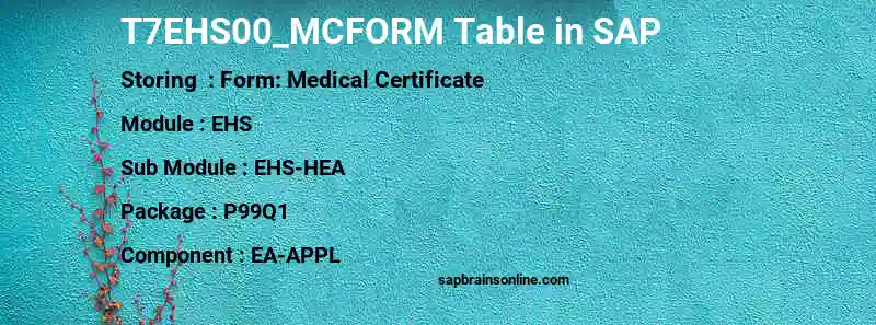 SAP T7EHS00_MCFORM table
