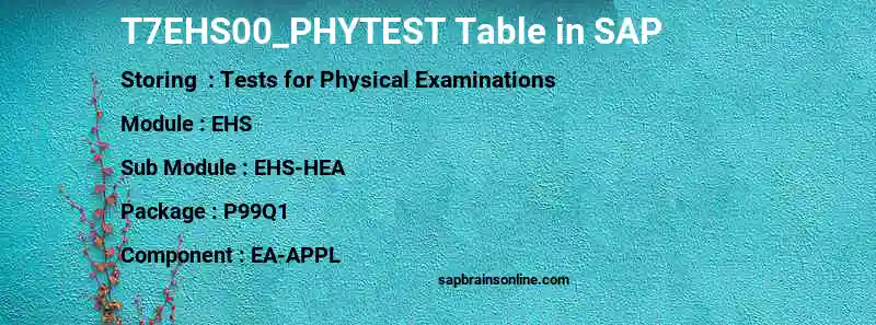 SAP T7EHS00_PHYTEST table