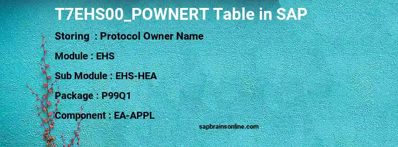SAP T7EHS00_POWNERT table