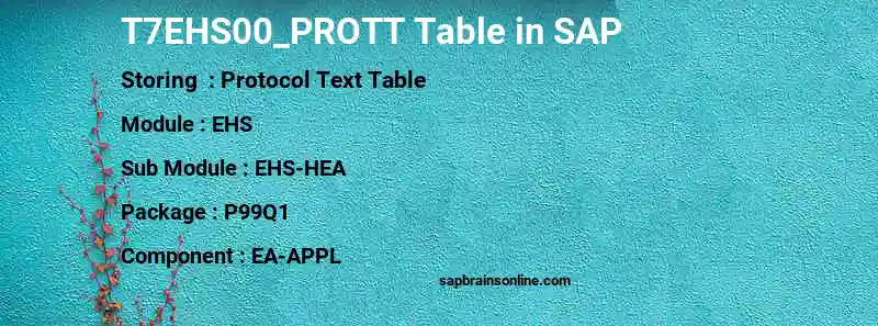 SAP T7EHS00_PROTT table
