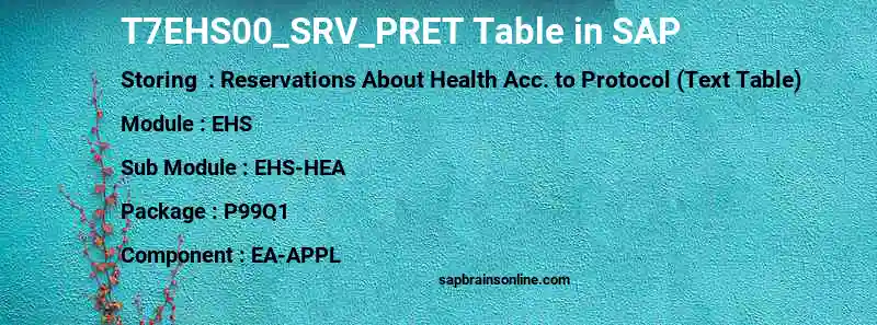 SAP T7EHS00_SRV_PRET table