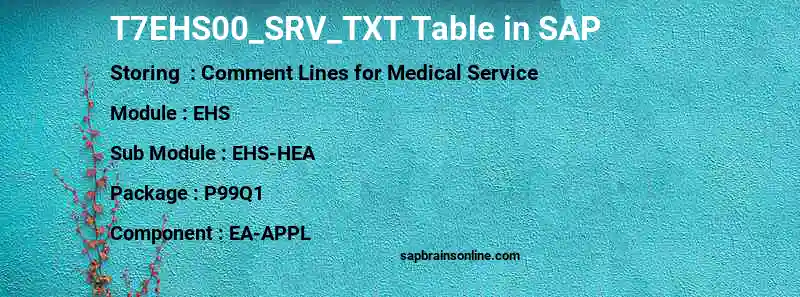 SAP T7EHS00_SRV_TXT table